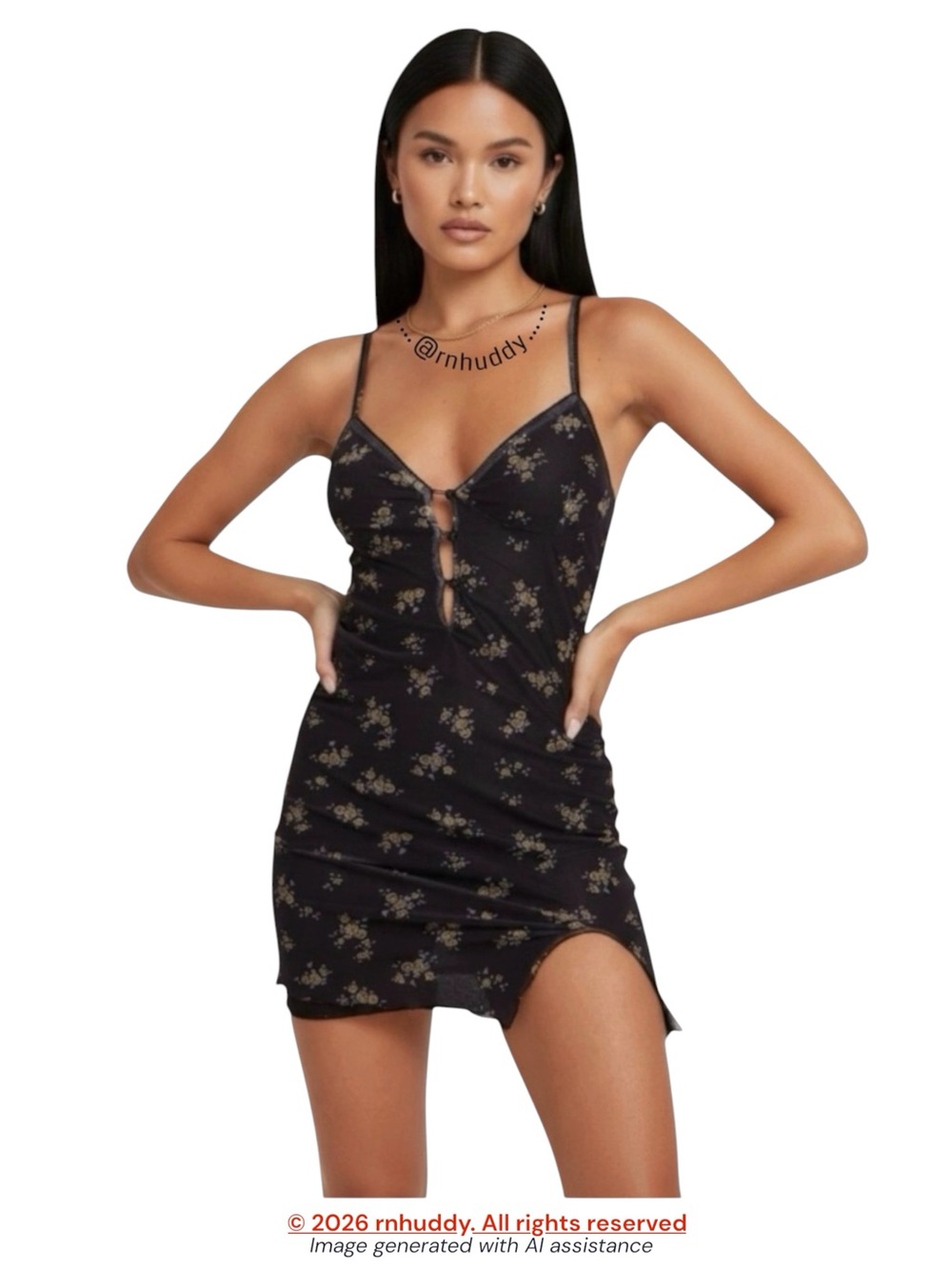 Motel S black gold floral mini dress